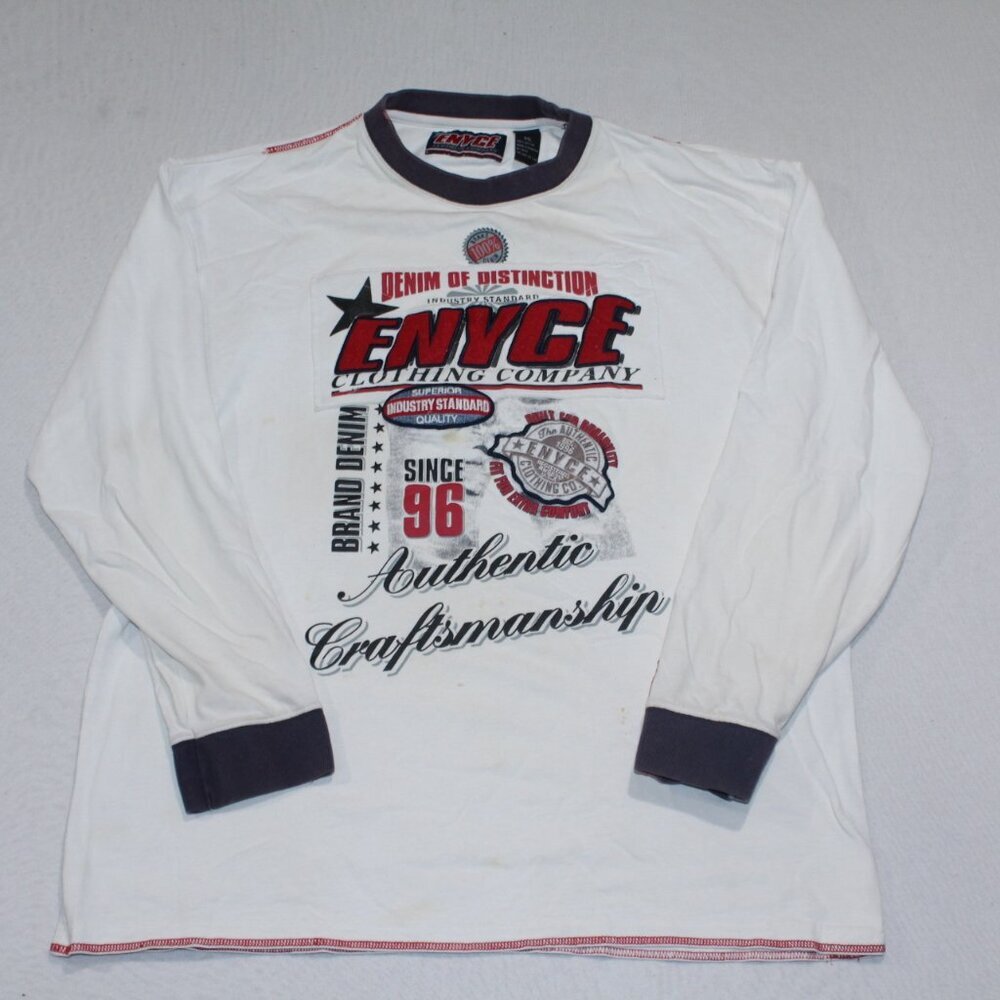 Enyce Men White Tee Shirt Long Sleeve Y2K Vintage Casual Size 2XL
